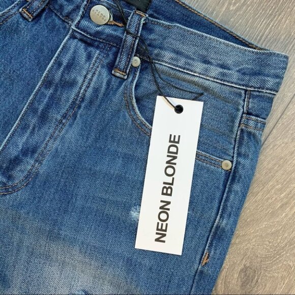 Free People Neon Blonde Jeans Siren High Rise Tapered Straight leg Distressed - Picture 8 of 16